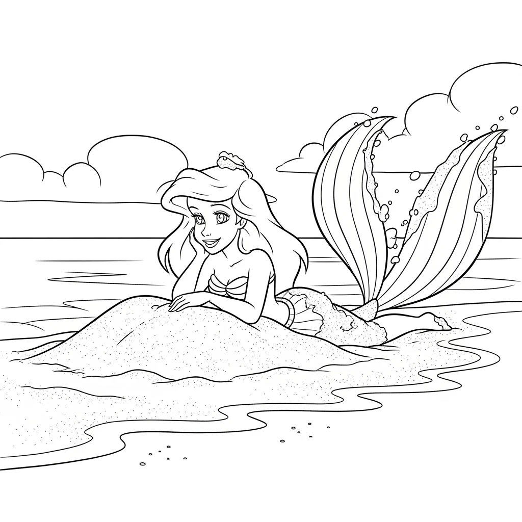 Coloriage Ariel à la Plage à Imprimer