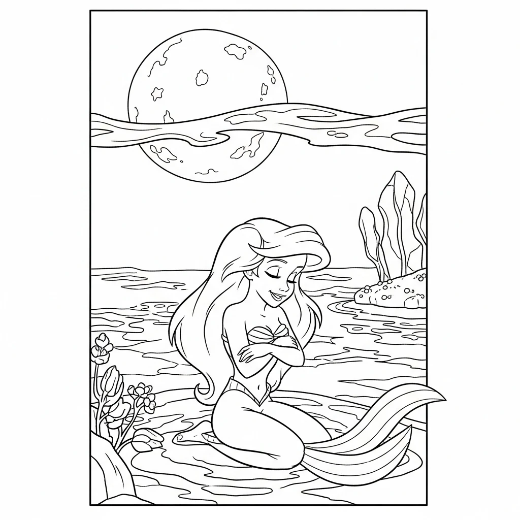 Coloriage Ariel au Clair de Lune à Imprimer