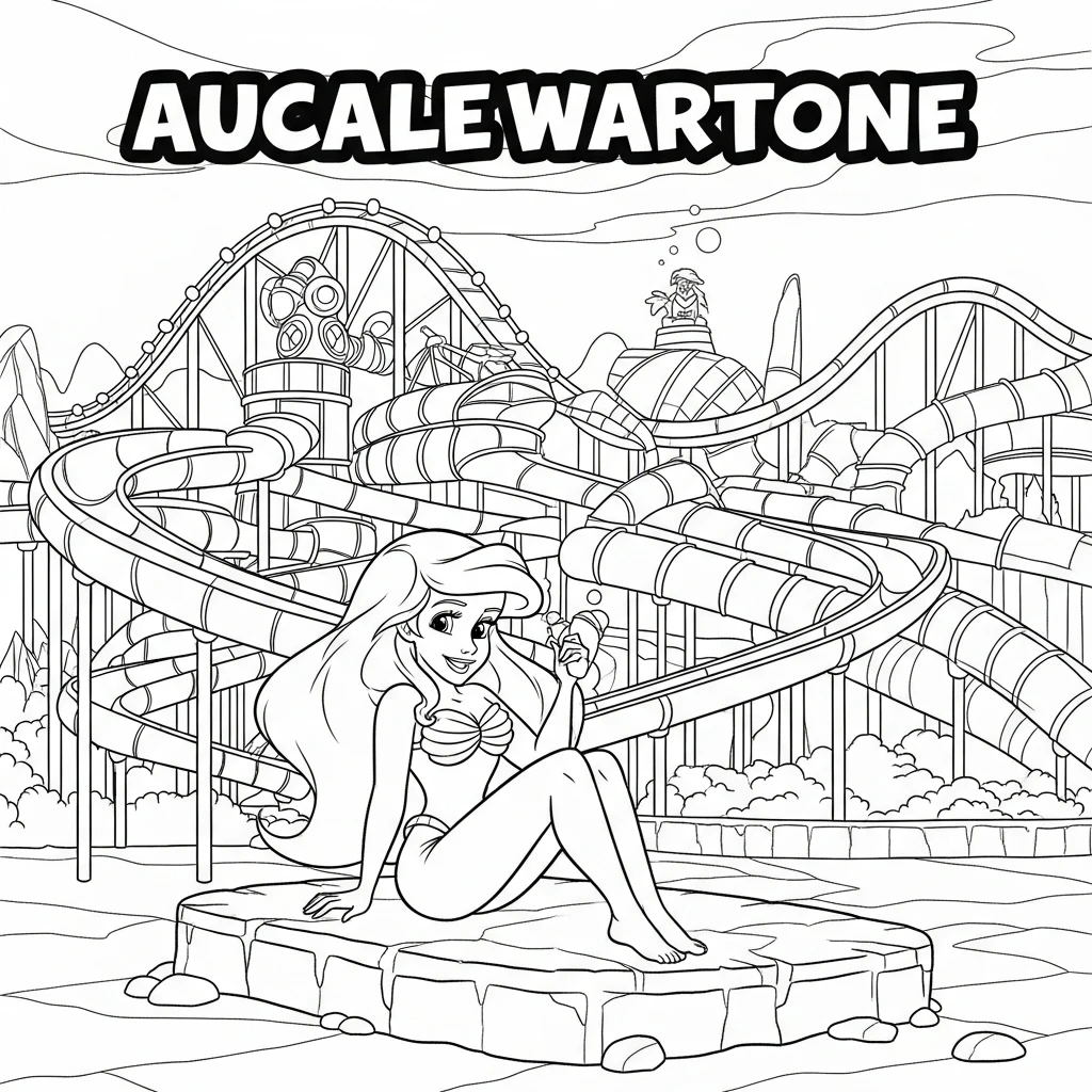 Coloriage Ariel au Parc Aquatique à Imprimer