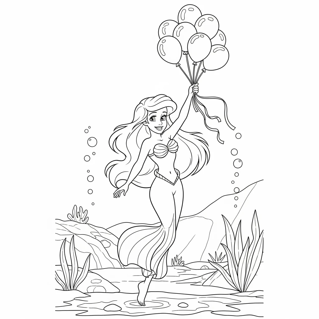 Coloriage Ariel en Fête à Imprimer