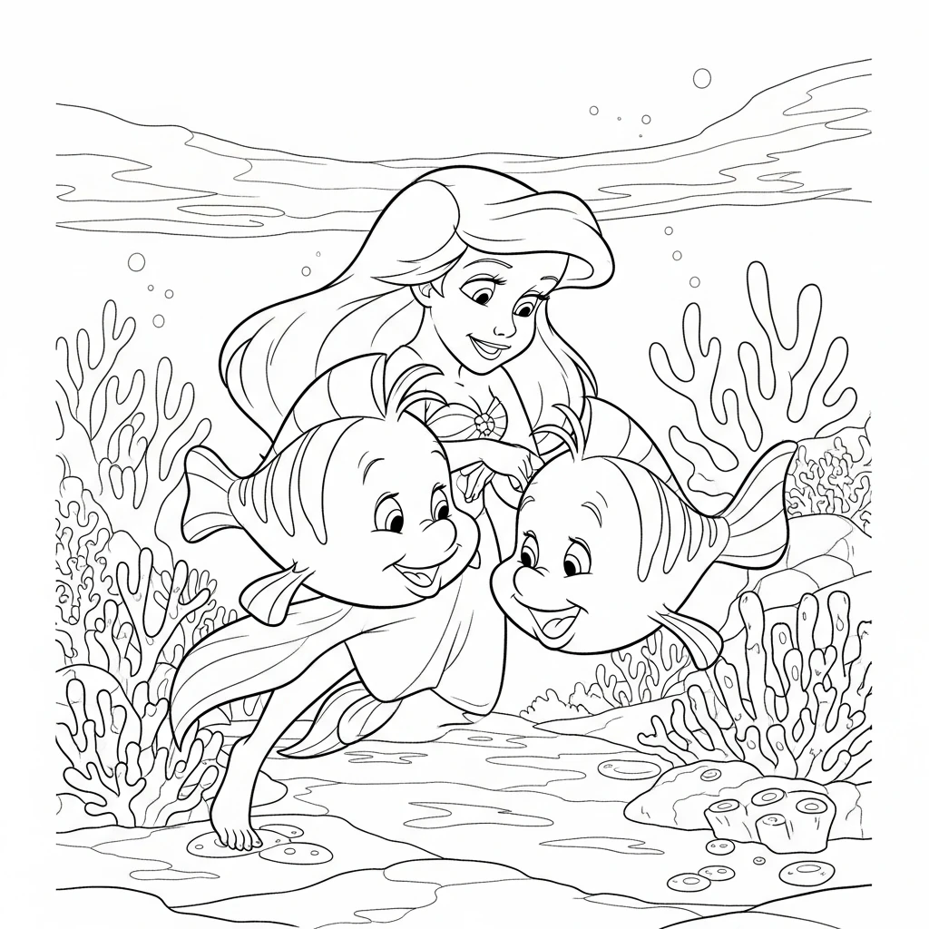 Coloriage Ariel et Flounder à Imprimer
