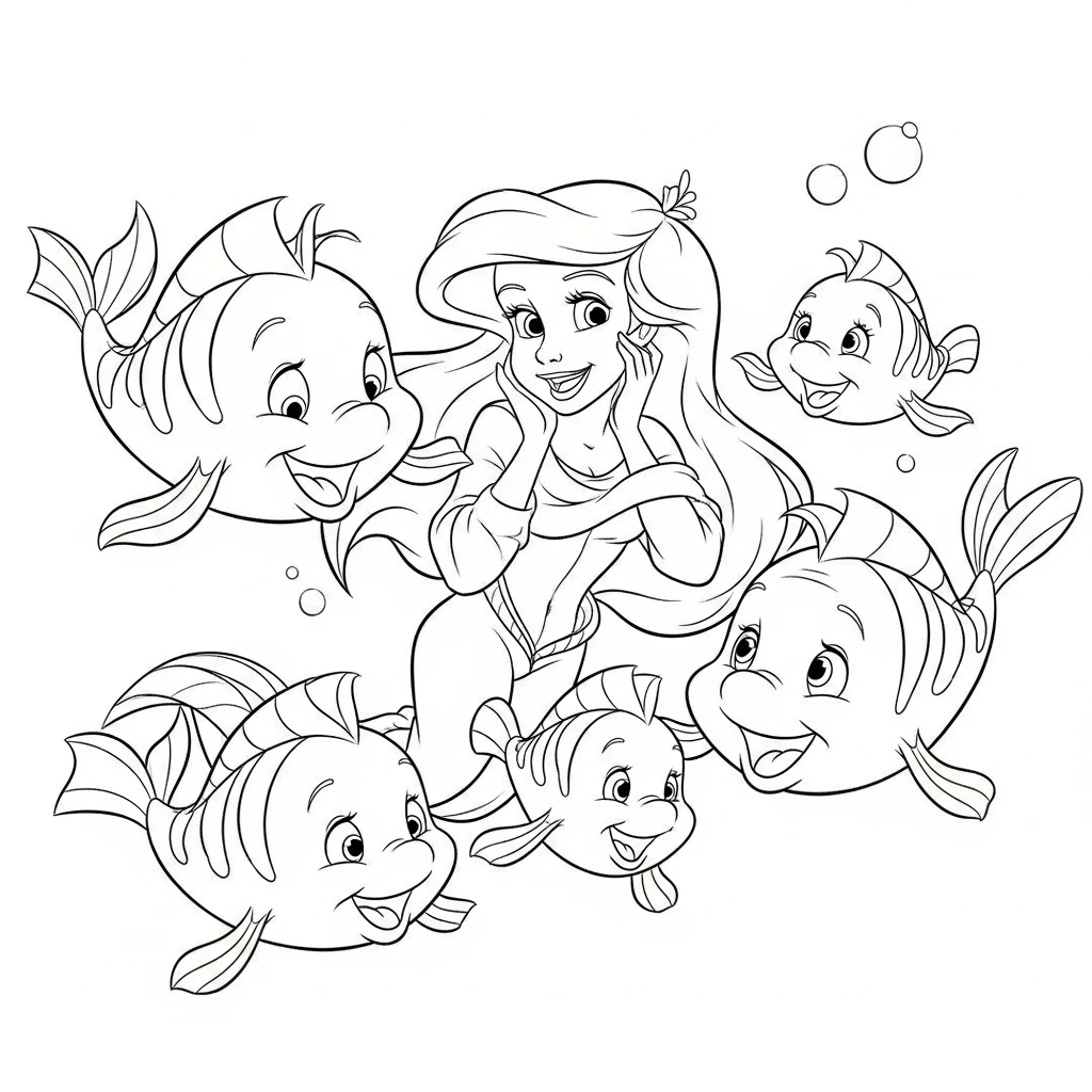 Coloriage Ariel et ses Amies Poissons à Imprimer