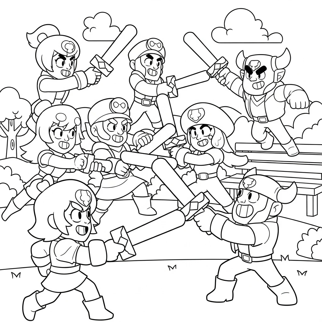 Coloriage Brawl Stars Bagarre amicale à Imprimer