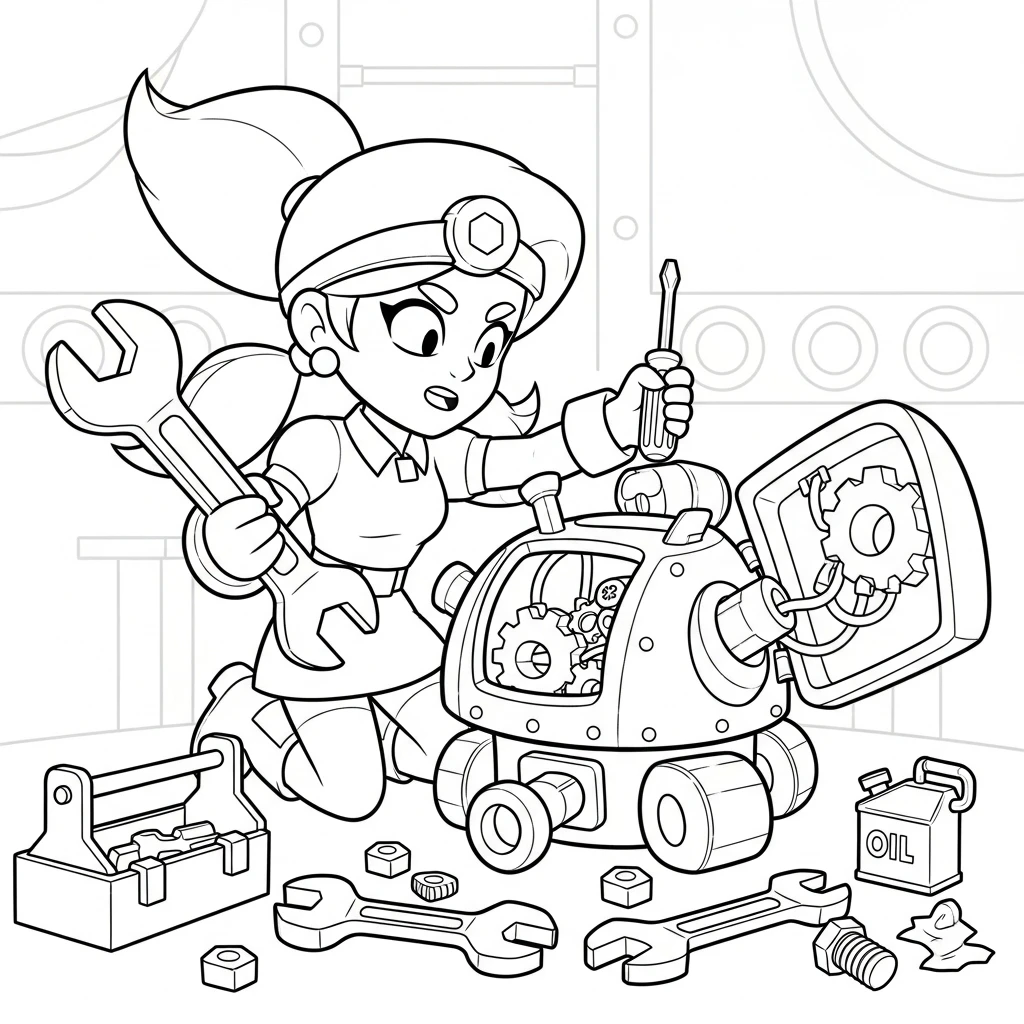 Coloriage Brawl Stars Jessie à Imprimer