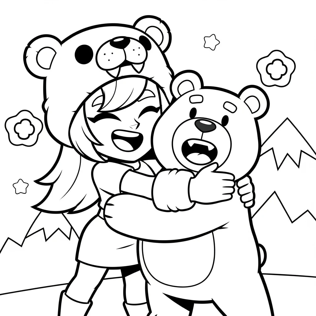Coloriage Brawl Stars Nita et son Ours à Imprimer