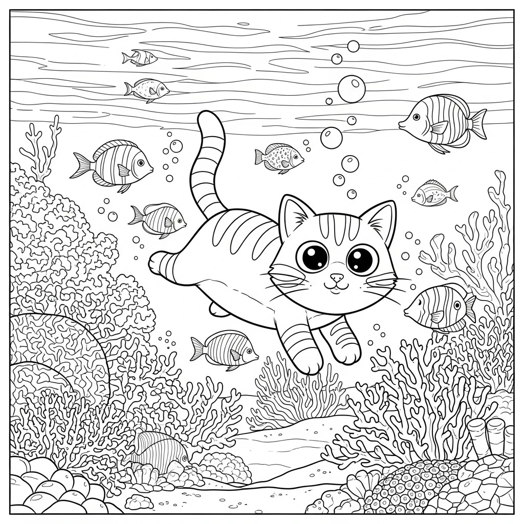 Coloriage Chats Explorateurs sous-marins à Imprimer