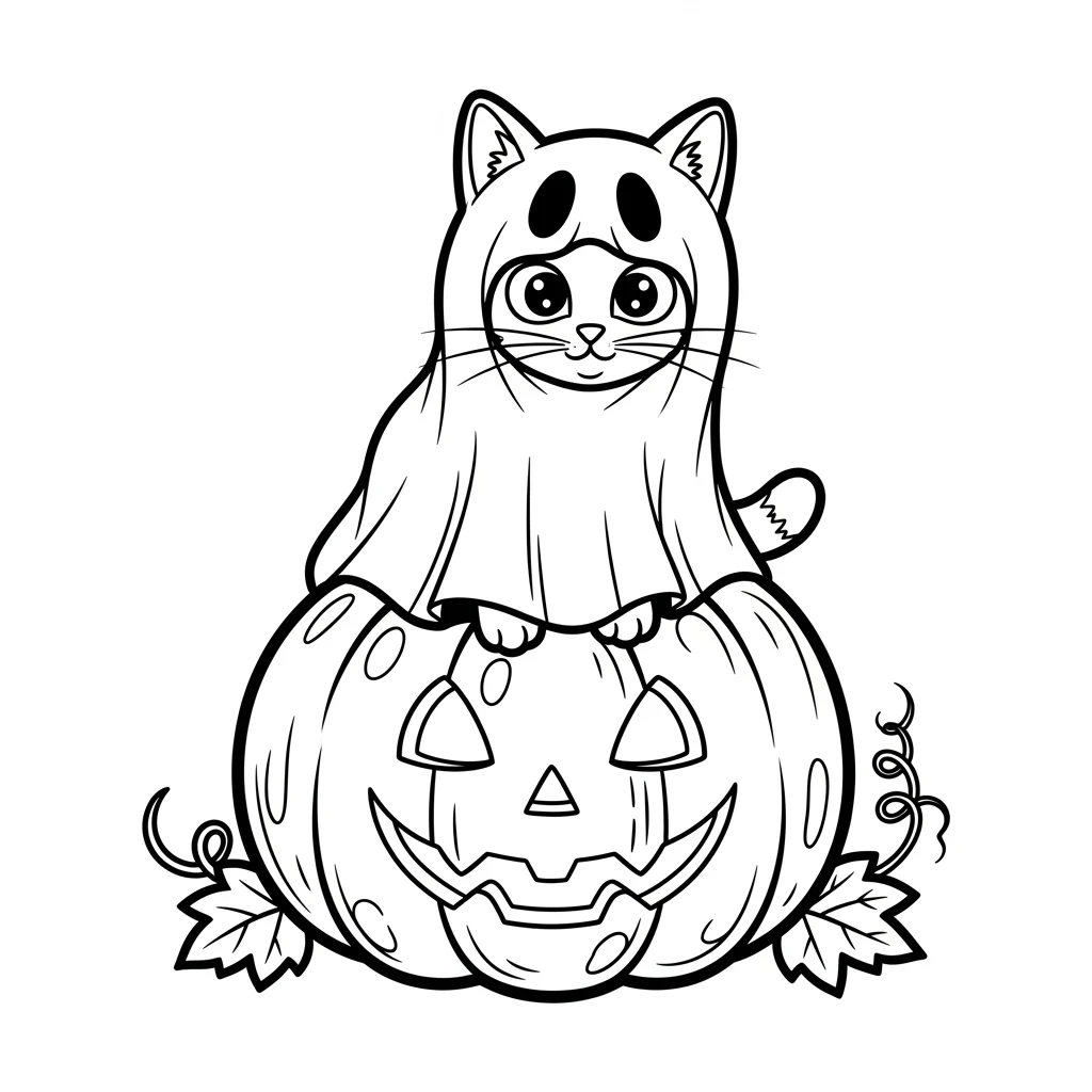 Coloriage Chats Fantômes à Imprimer