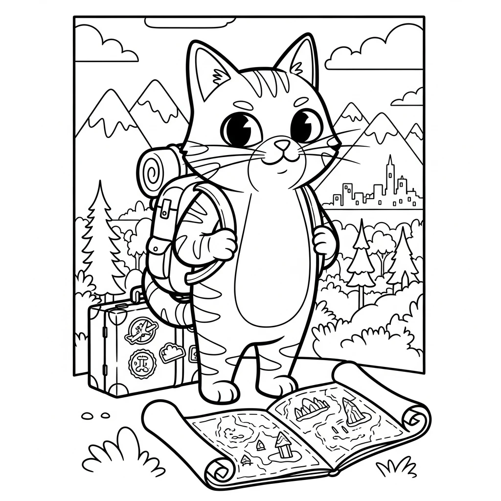 Coloriage Chats Voyageurs à Imprimer