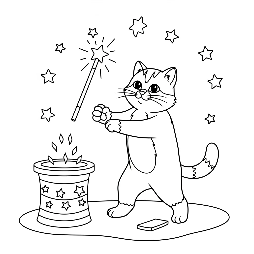 Coloriage Chats de Magicien à Imprimer