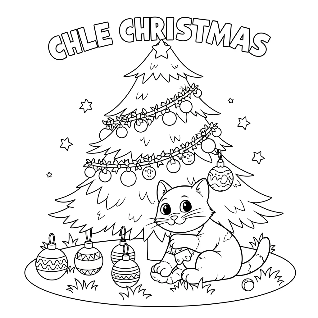 Coloriage Chats de Noël à Imprimer