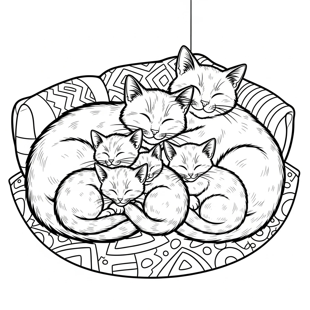 Coloriage Chats en Famille à Imprimer