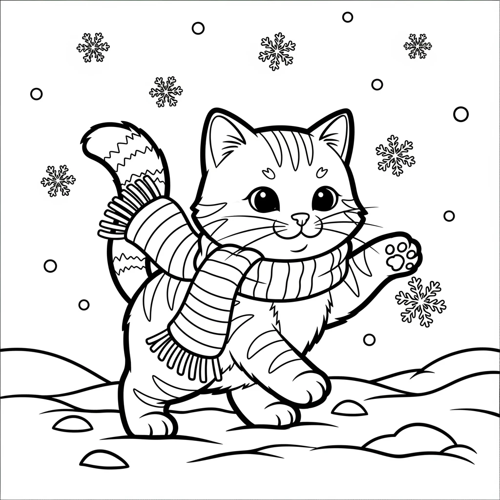 Coloriage Chats en Hiver à Imprimer