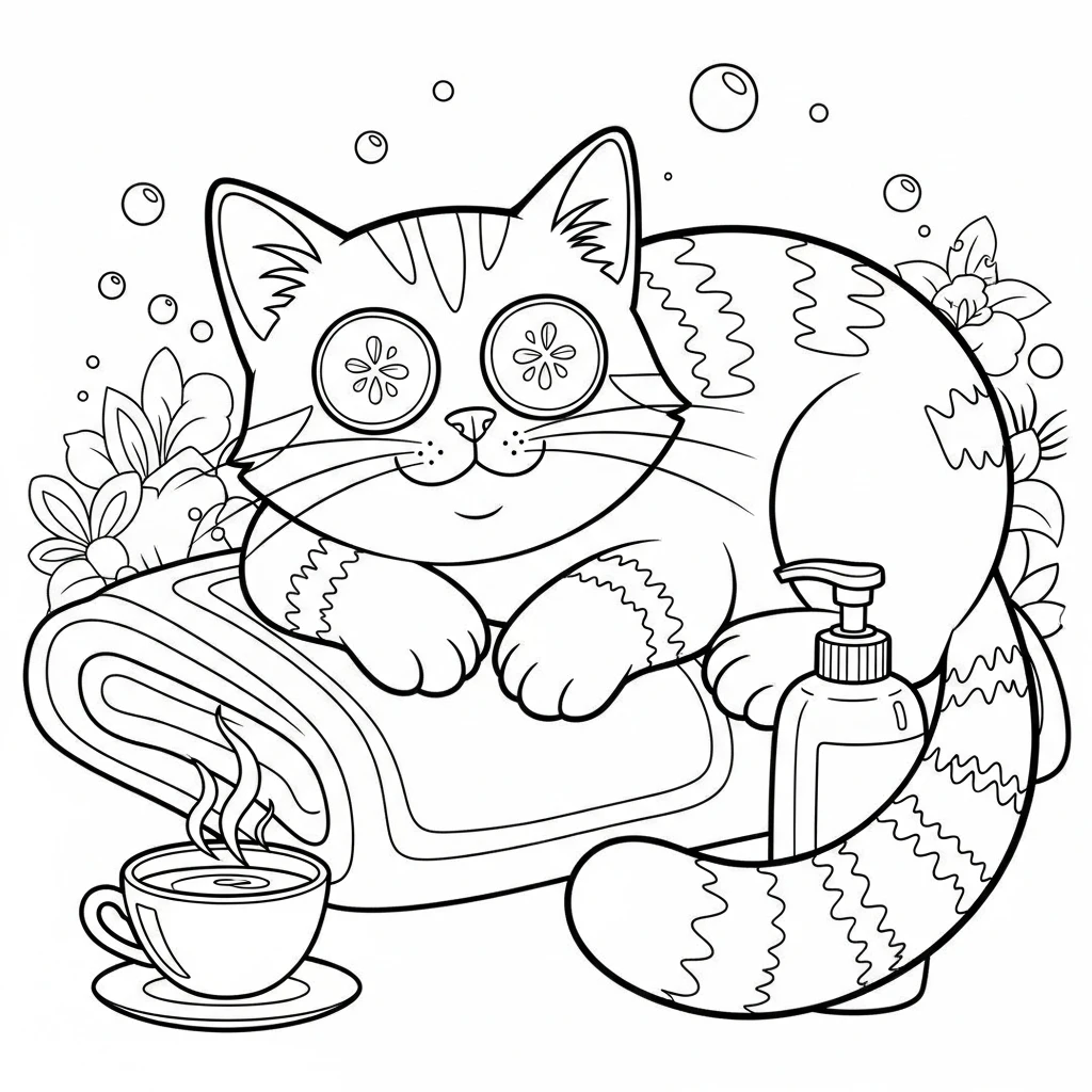 Coloriage Chats en Spa à Imprimer