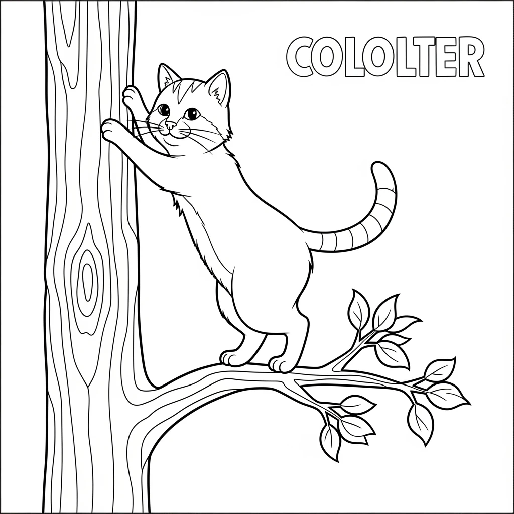 Coloriage Chats et Arbres à Imprimer