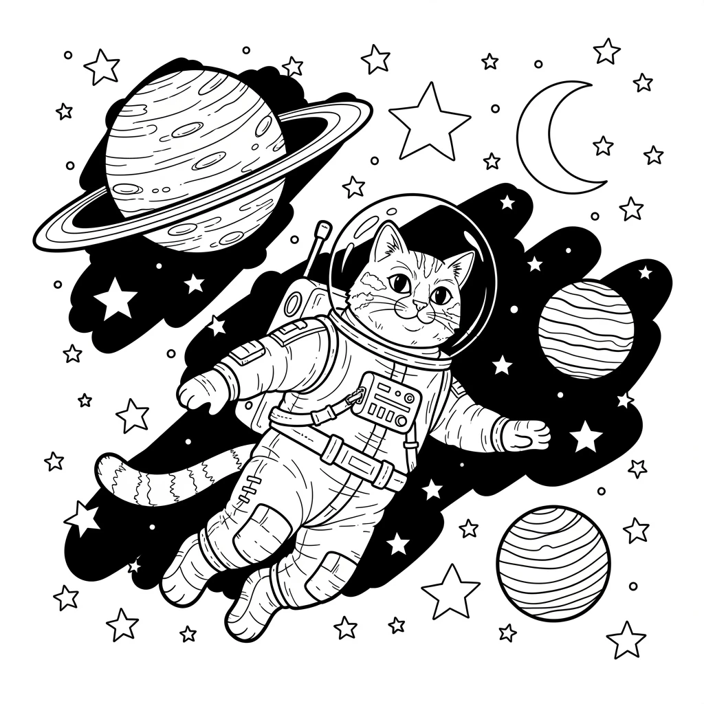 Coloriage Chats et Galaxies à Imprimer