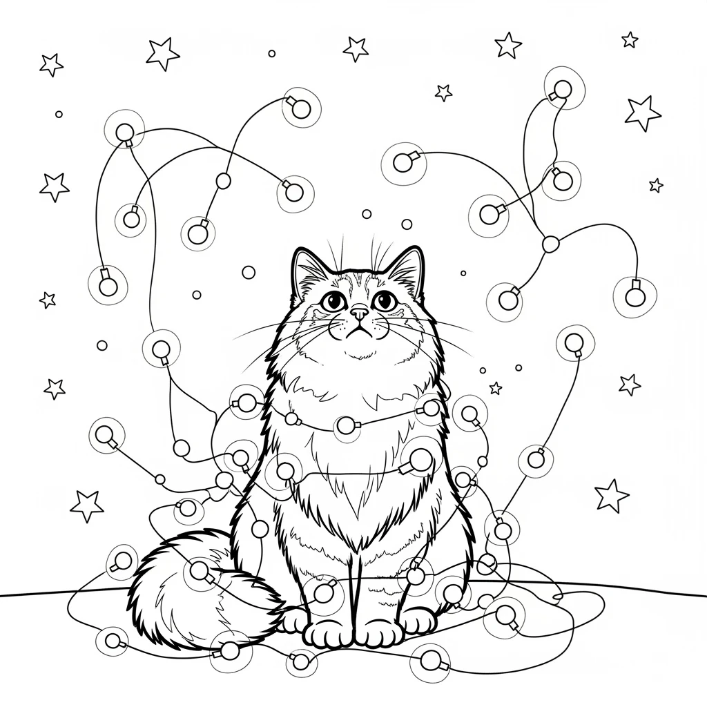 Coloriage Chats et Lumières à Imprimer