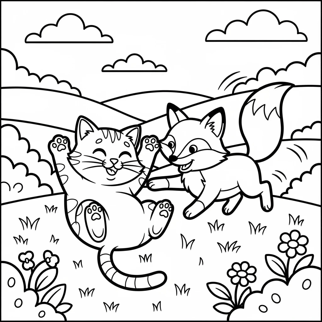 Coloriage Chats et Renards à Imprimer