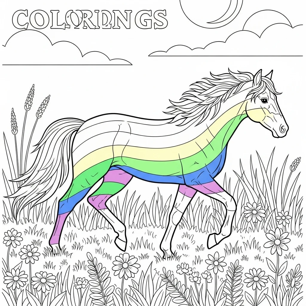 Coloriage Cheval Arc-en-ciel à Imprimer