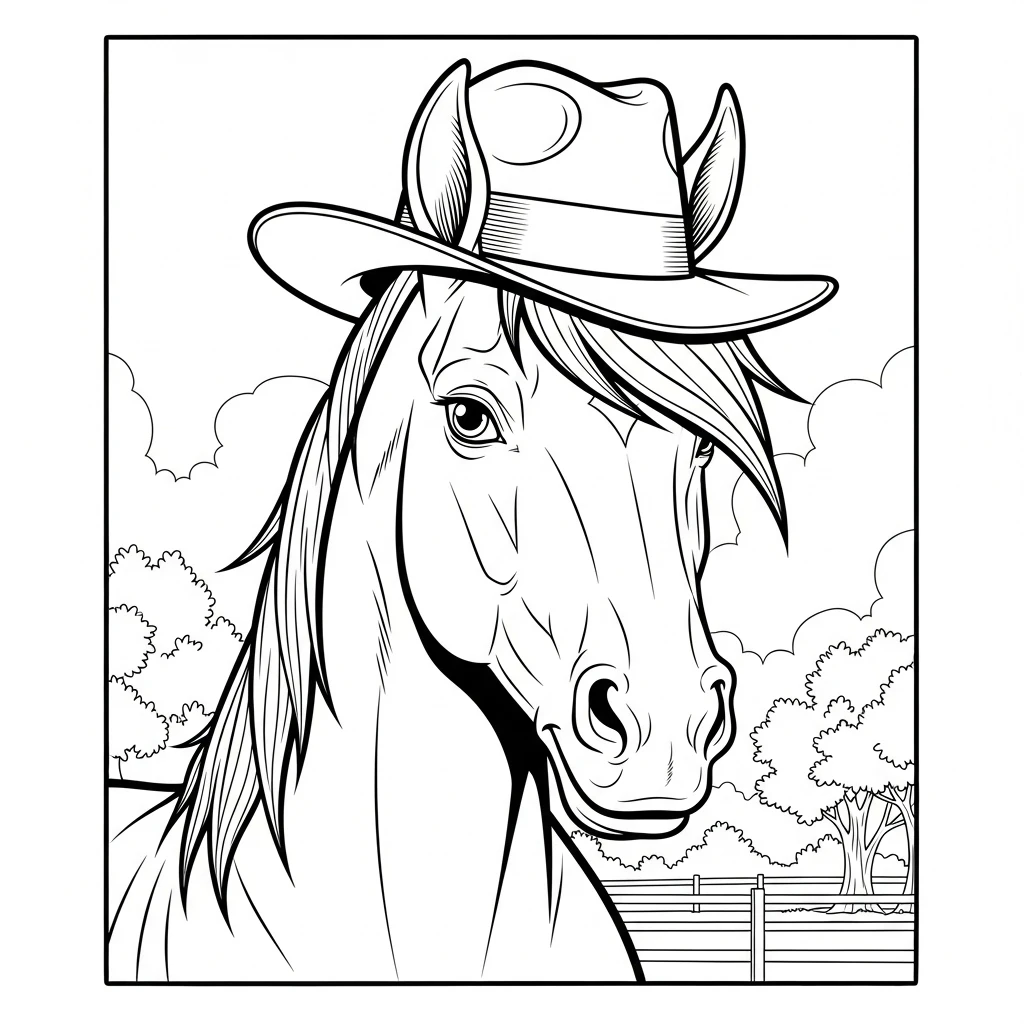 Coloriage Cheval avec Chapeau à Imprimer