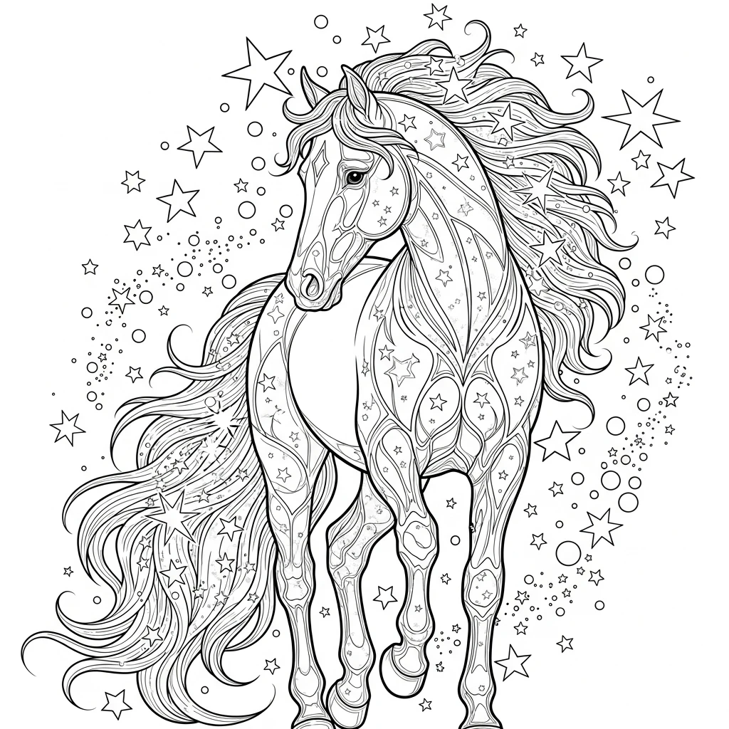 Coloriage Cheval avec Paillettes à Imprimer