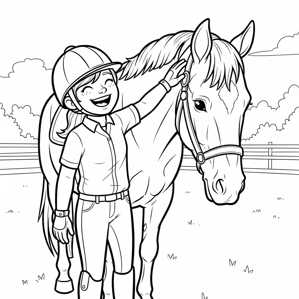 Coloriage Cheval avec Son Cavalière à Imprimer