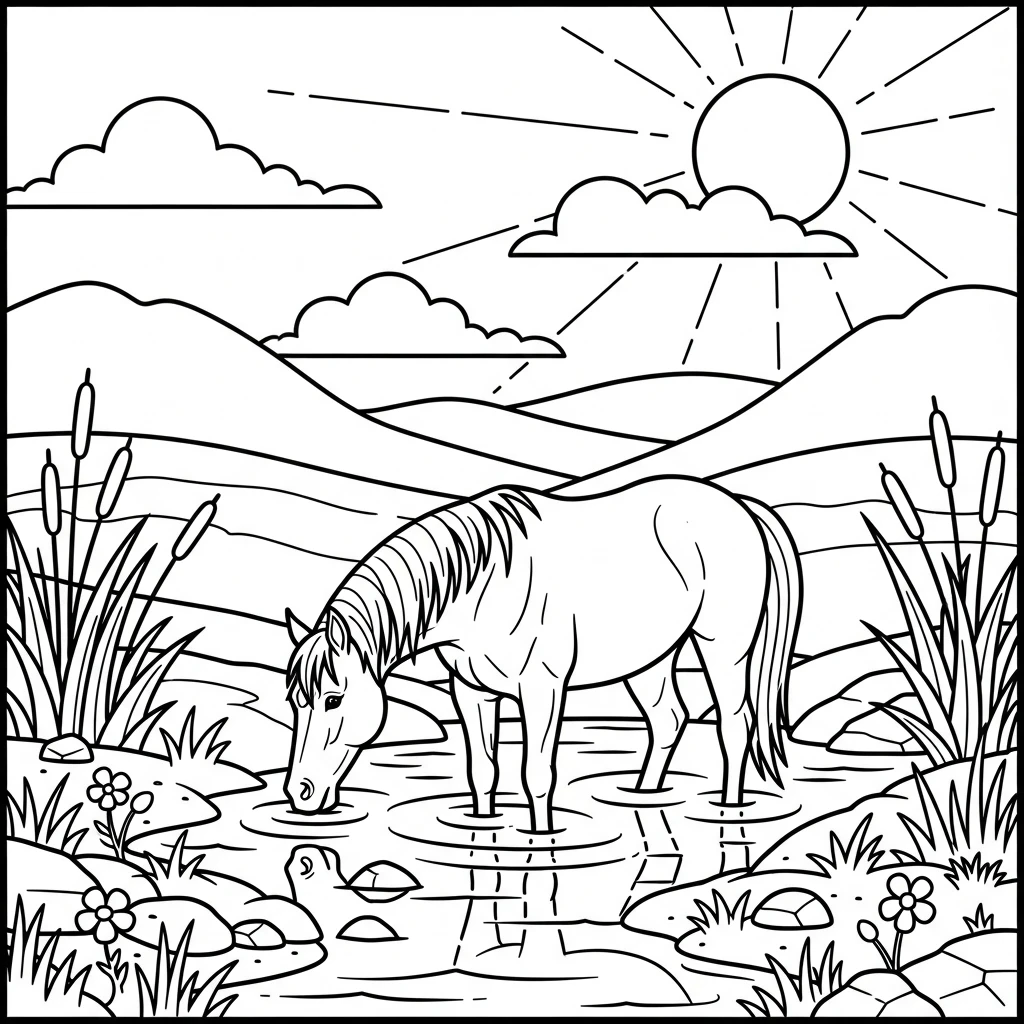 Coloriage Cheval d'Été à Imprimer