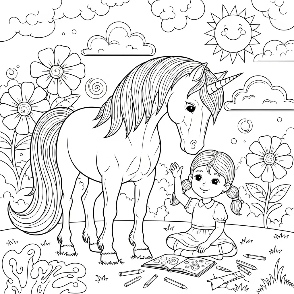 Coloriage Cheval et Moncocorn à Imprimer