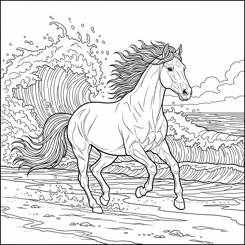 Coloriage Cheval sur la Plage à Imprimer