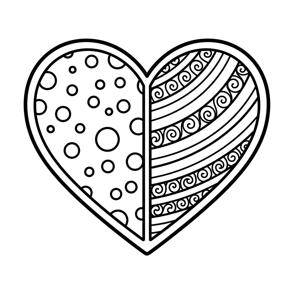 Coloriage Cœur Bicolore à Imprimer