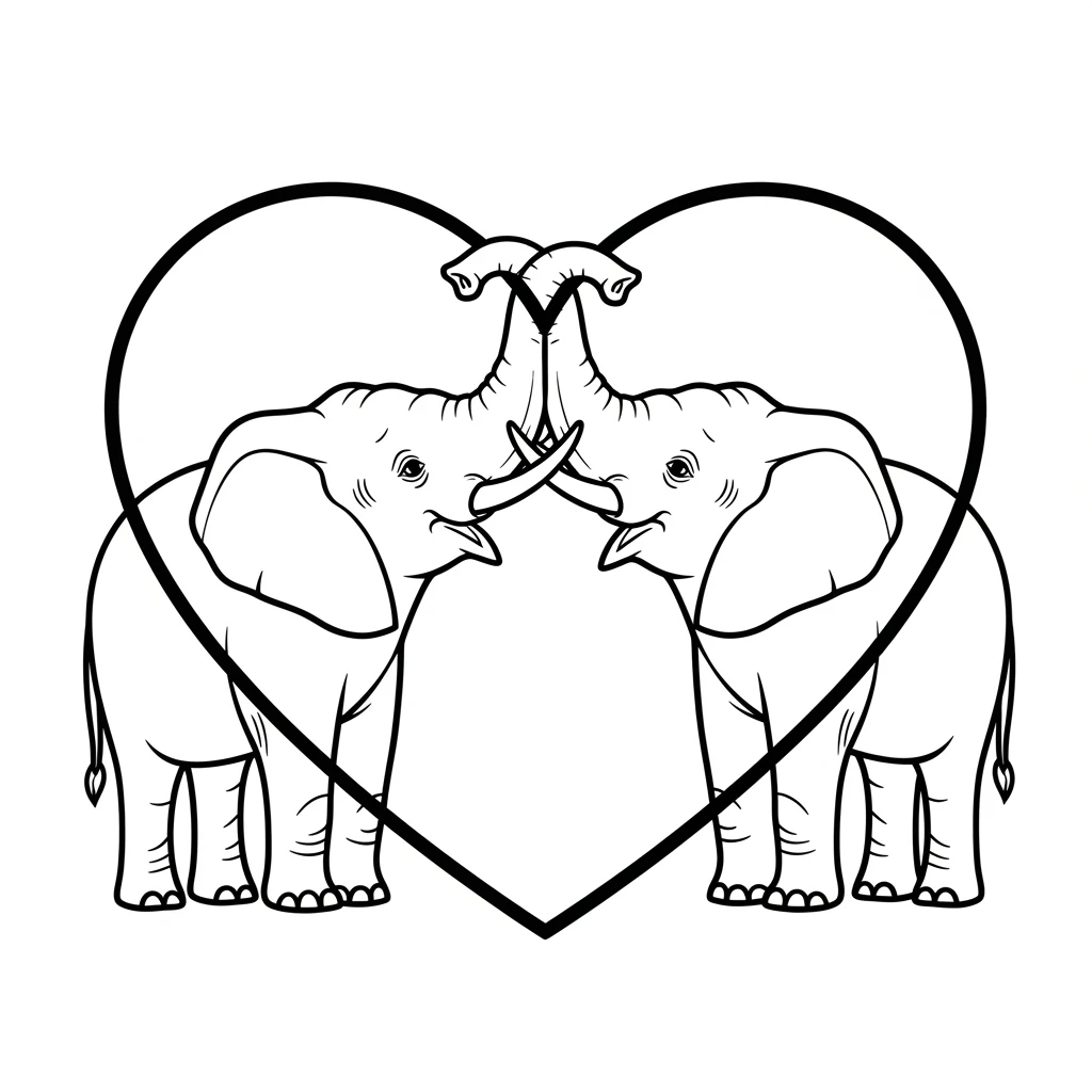 Coloriage Cœur Des Éléphants à Imprimer