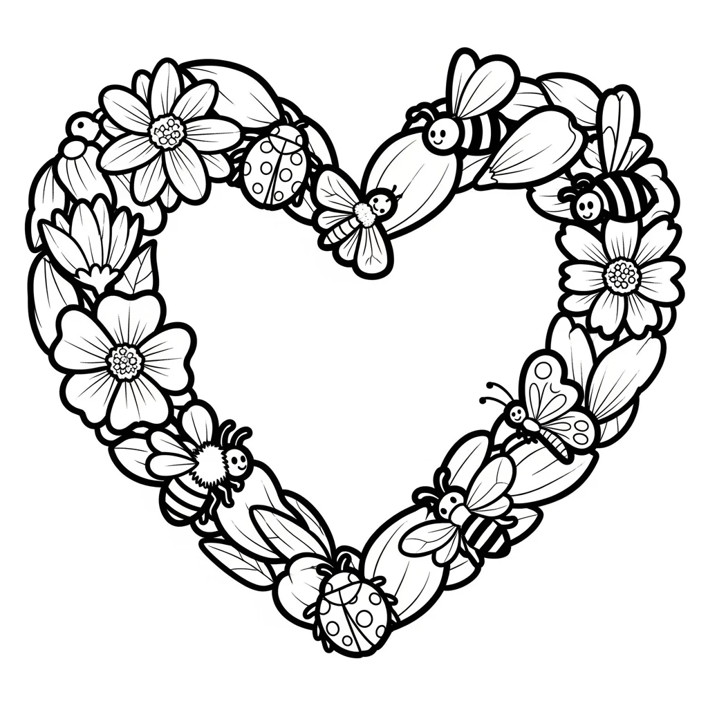 Coloriage Cœur Fleur à Imprimer