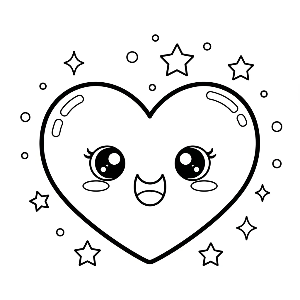 Coloriage Cœur Kawaii à Imprimer