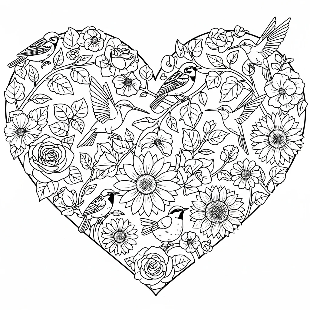 Coloriage Cœur Nature à Imprimer