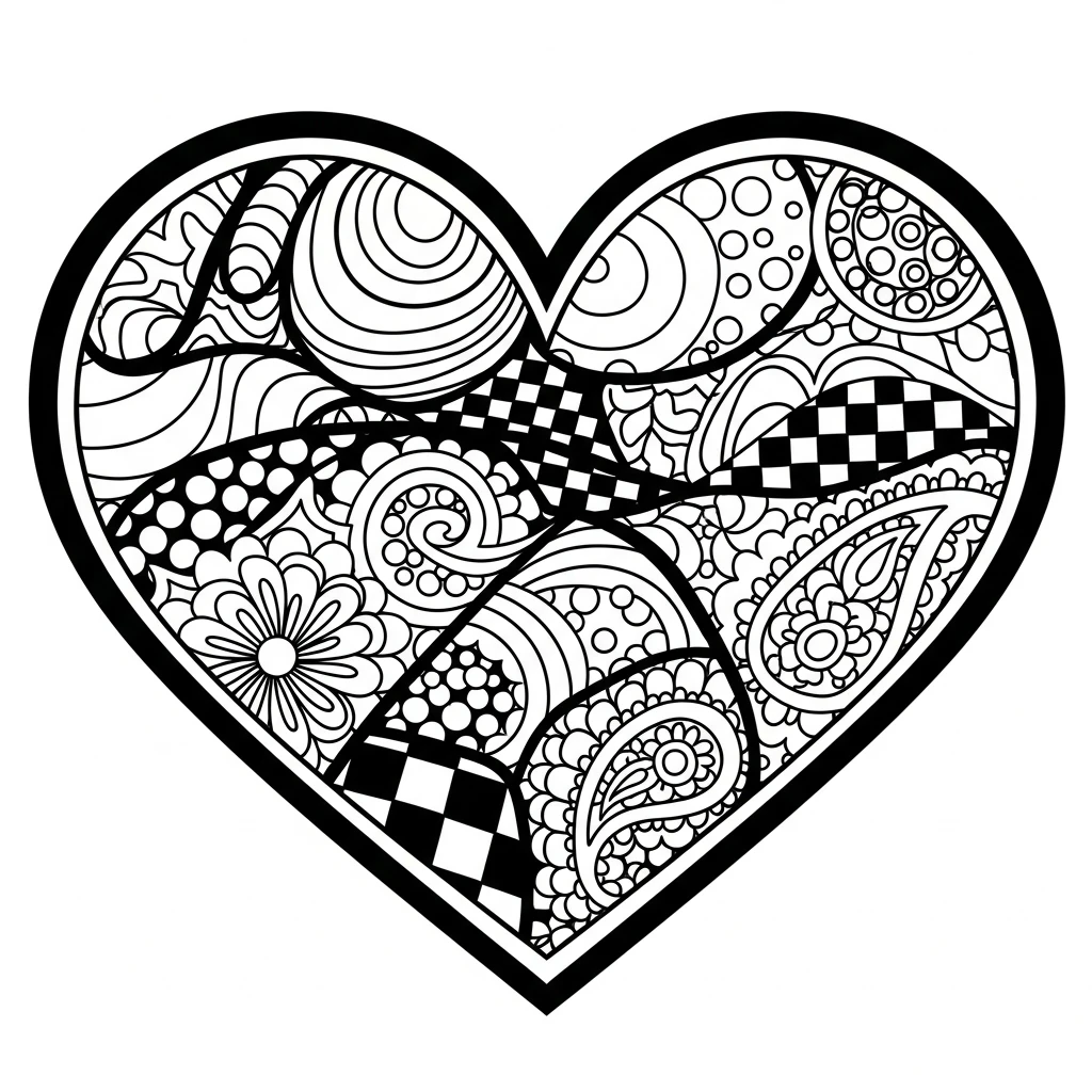 Coloriage Cœur Vintage à Imprimer