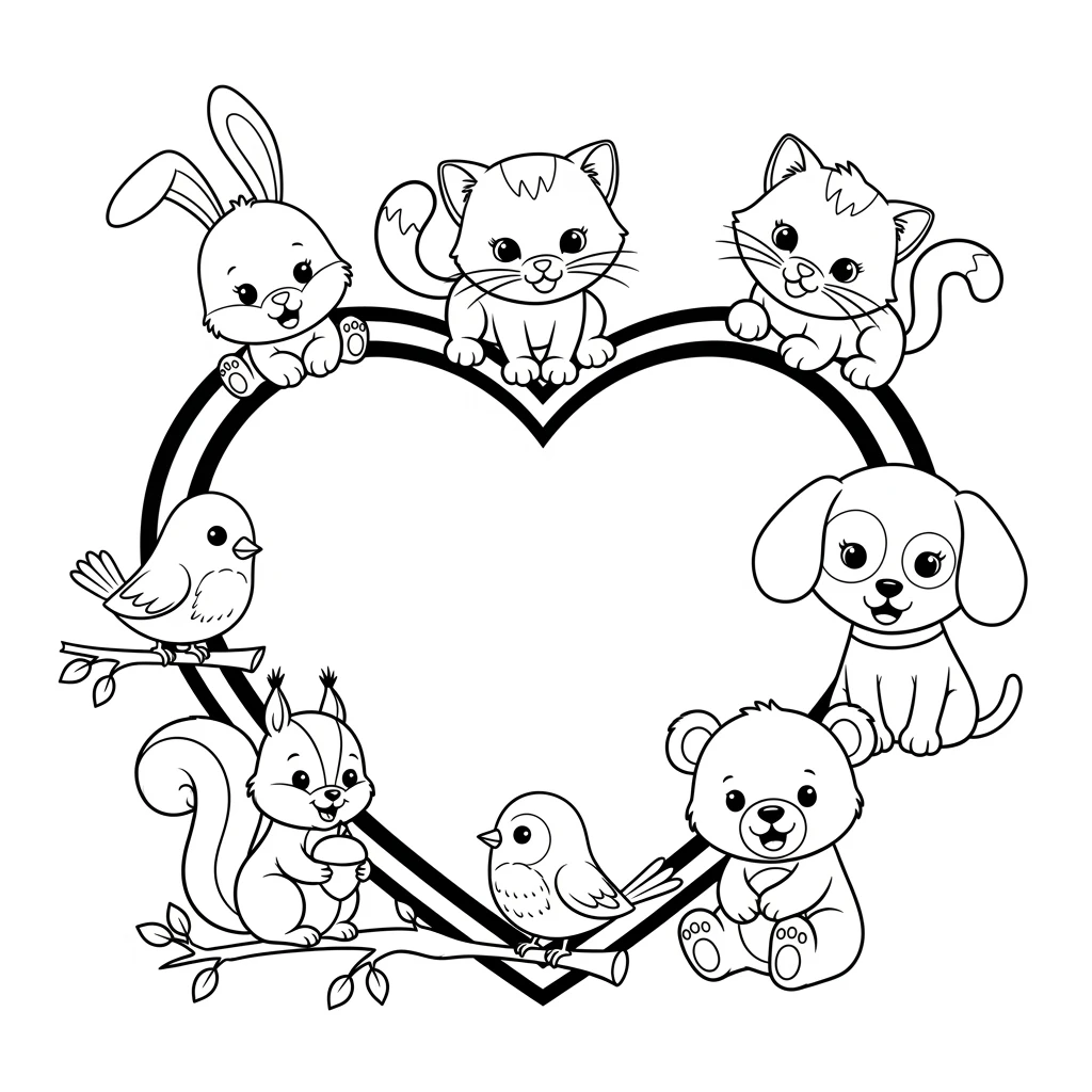 Coloriage Cœur aux Animaux à Imprimer