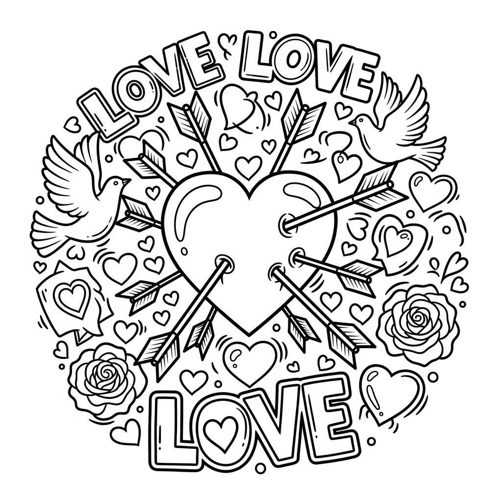 Coloriage Cœur avec Flèches à Imprimer