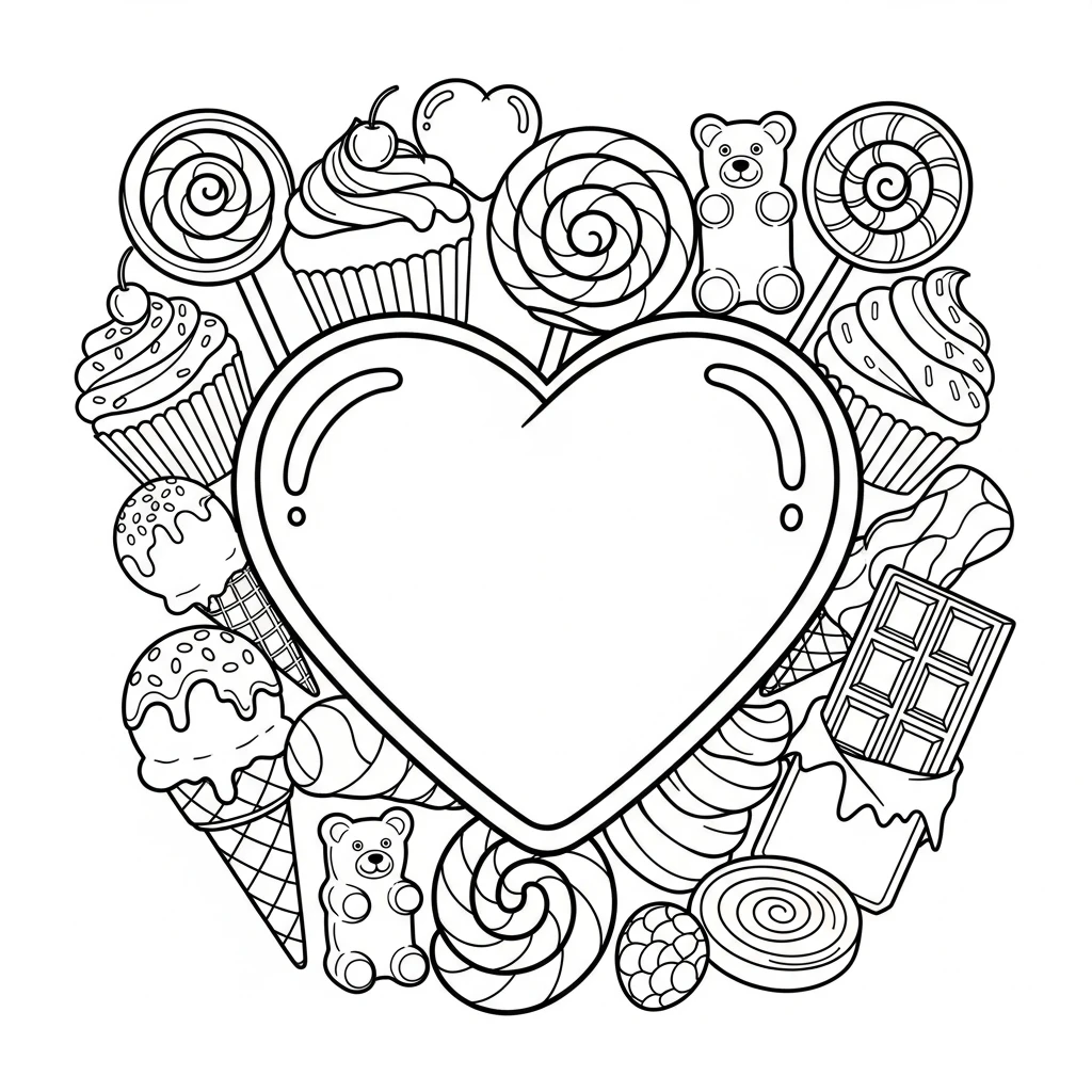 Coloriage Cœur de Bonbons à Imprimer