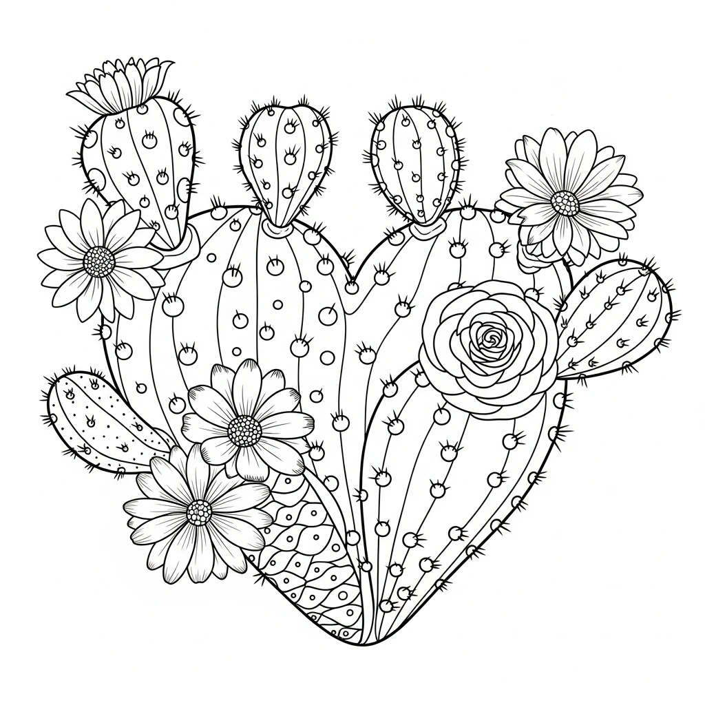 Coloriage Cœur de Cactus à Imprimer