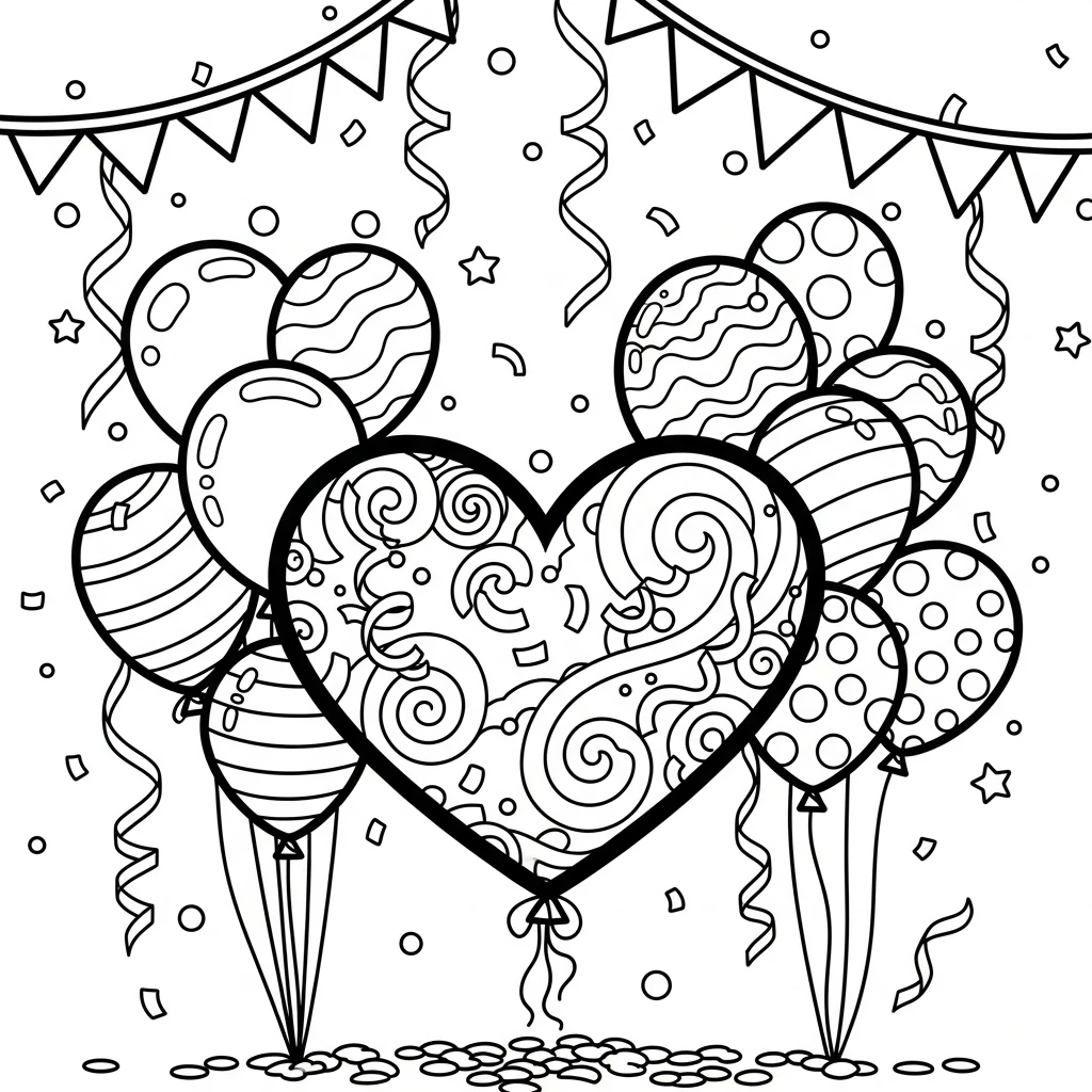 Coloriage Cœur de Fête à Imprimer