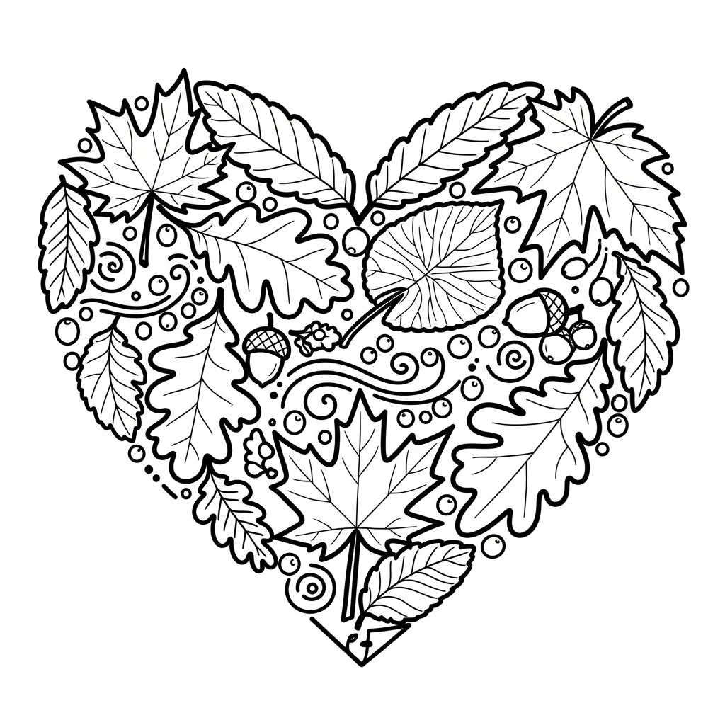 Coloriage Cœur de Feuilles à Imprimer