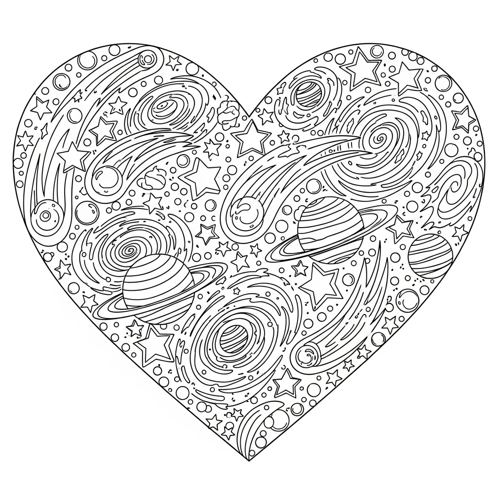 Coloriage Cœur de Galaxie à Imprimer