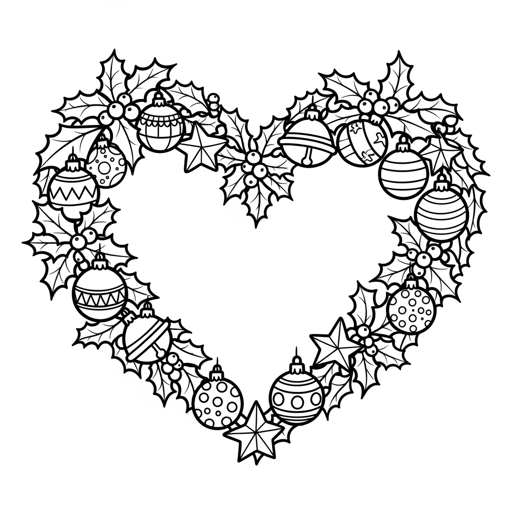 Coloriage Cœur de Noël à Imprimer