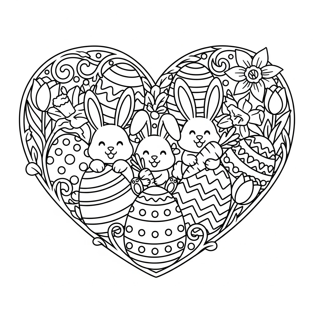 Coloriage Cœur de Pâques à Imprimer