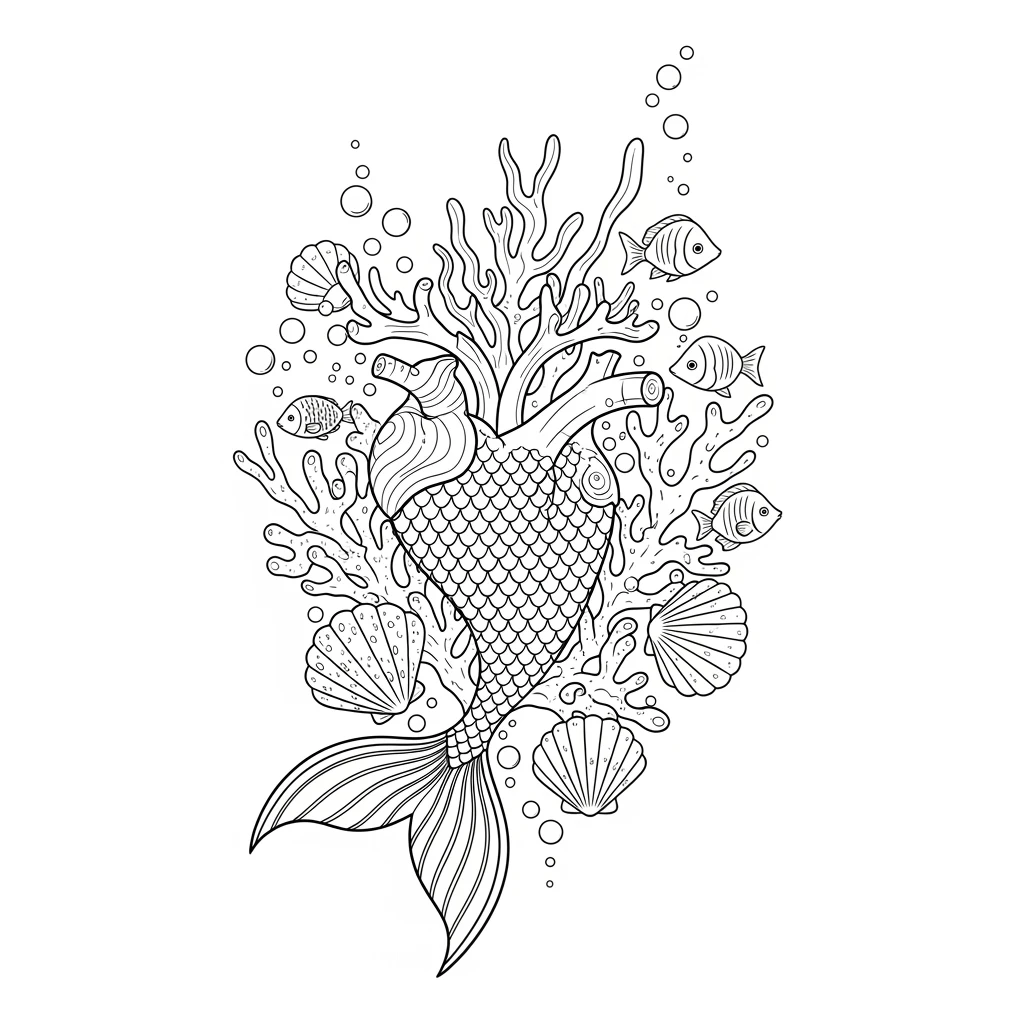 Coloriage Cœur de Sirène à Imprimer