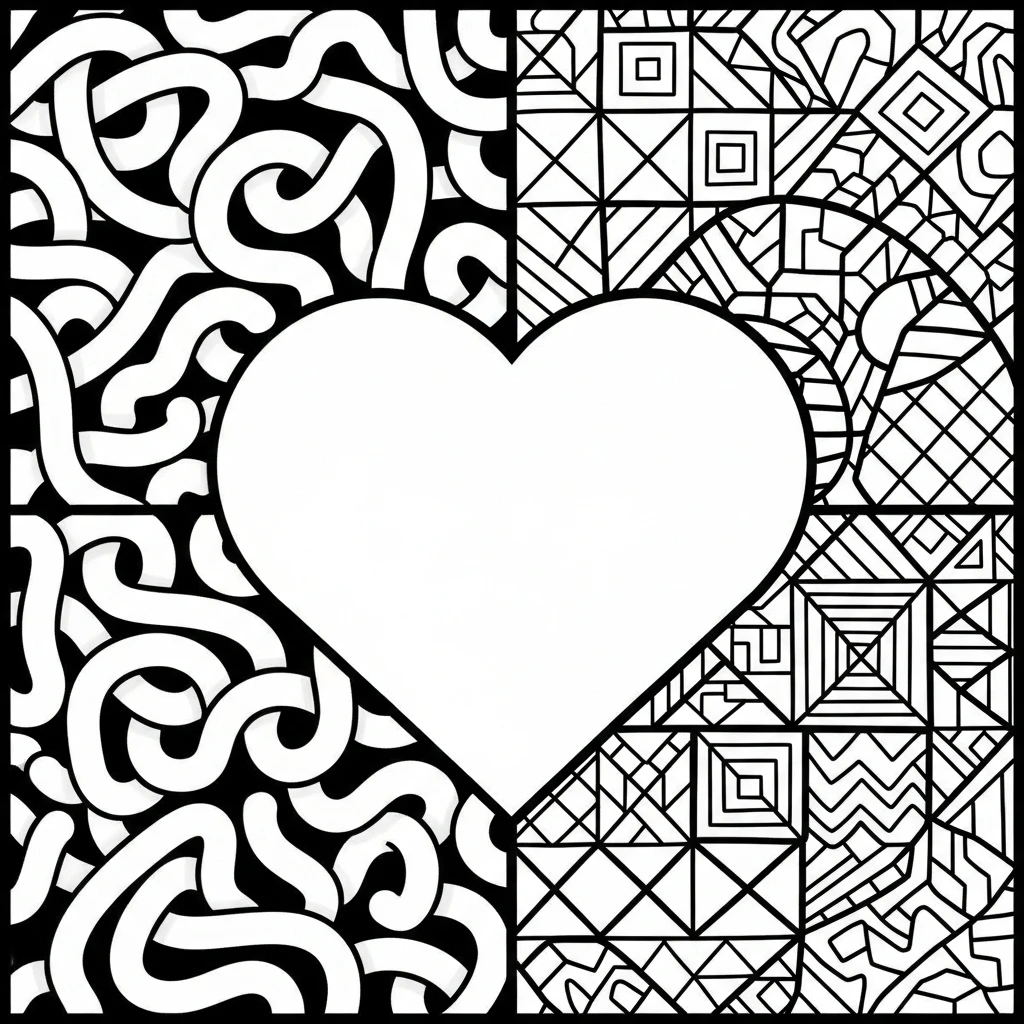 Coloriage Cœur en Négatif à Imprimer