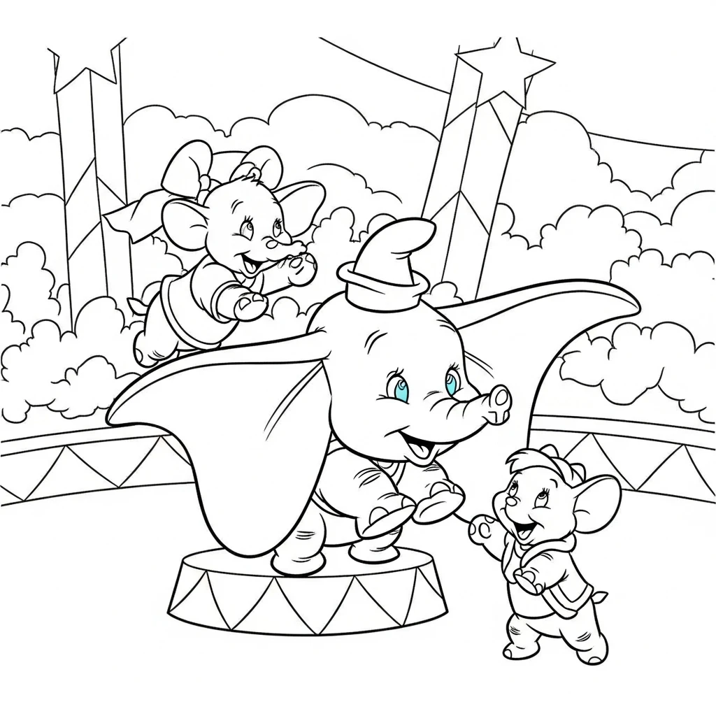 Coloriage Disney Dumbo et Timothée à Imprimer