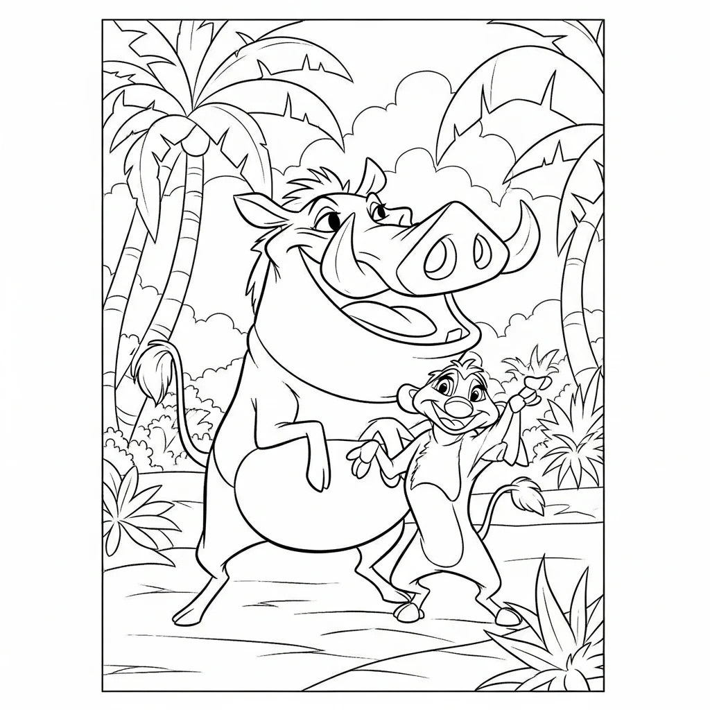 Coloriage Disney Pumbaa et Timon à Imprimer
