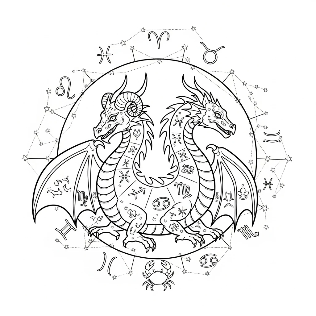 Coloriage Dragon Astrologique à Imprimer