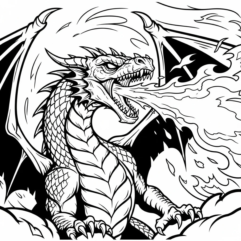 Coloriage Dragon Cracheur de Feu à Imprimer
