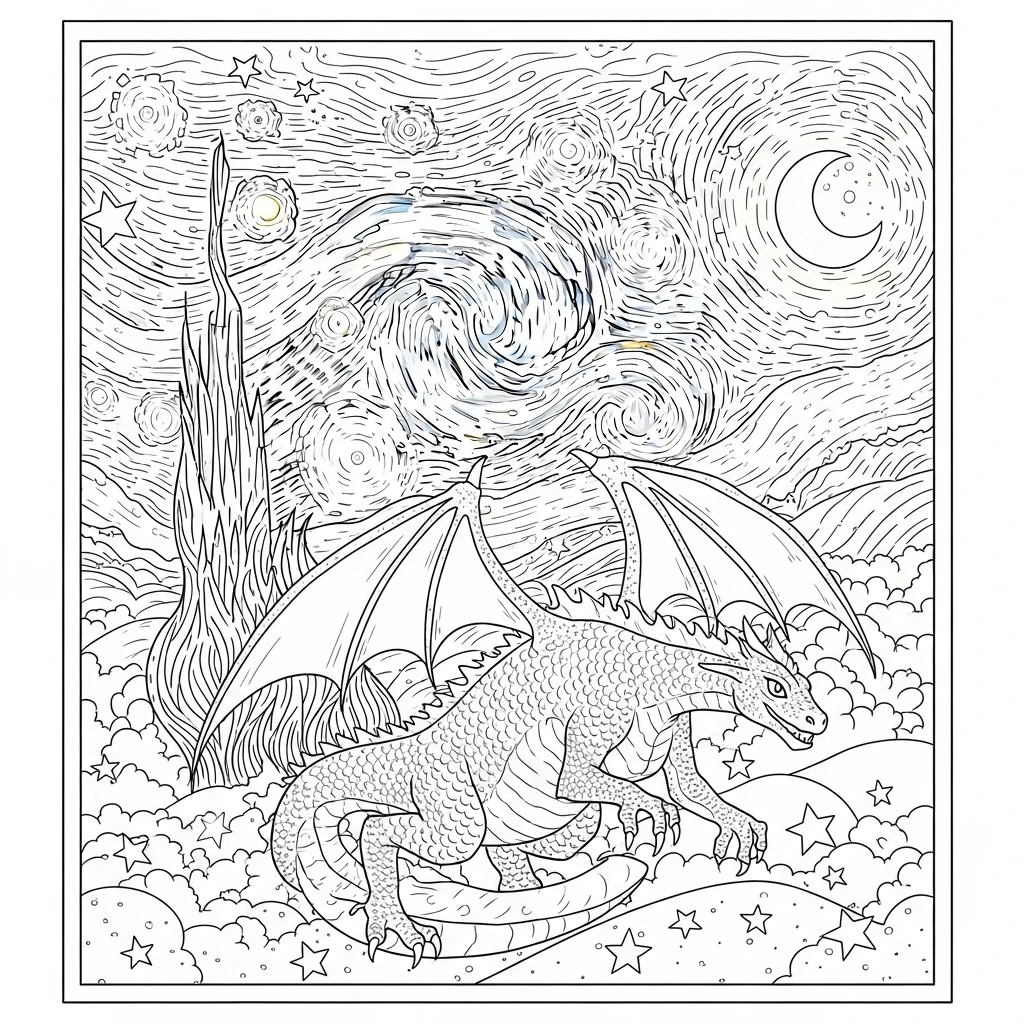 Coloriage Dragon Étoilé à Imprimer